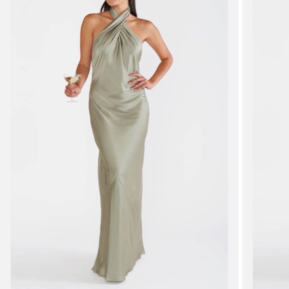 Show Me Your Mumu Jasmine Halter Maxi Dress  Luxe Satin M *flawed*